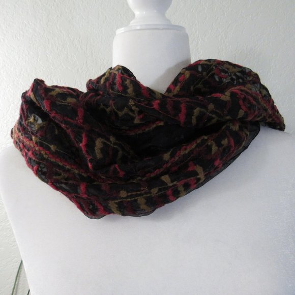 Geometric Design Black Pink Wine Tan Scarf Wrap - Picture 2 of 4